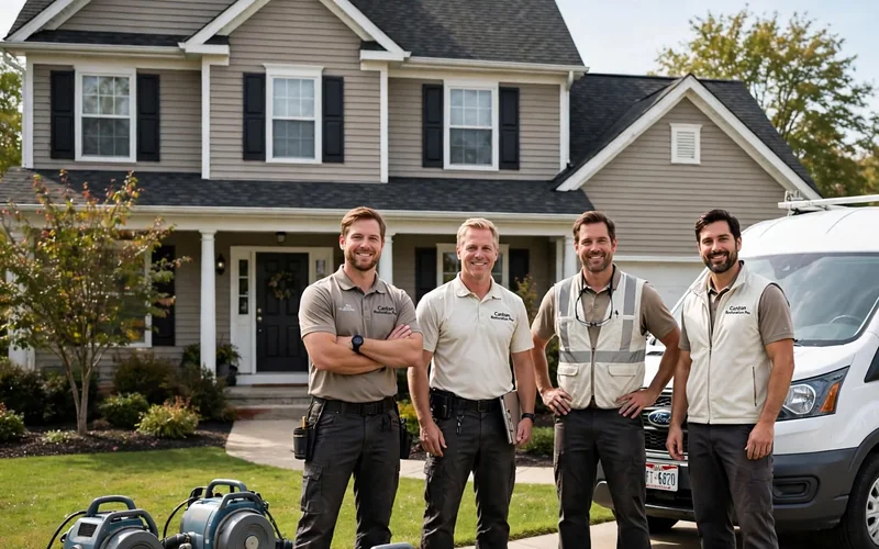 Restoration crew outside a Canton OH neighborhood home